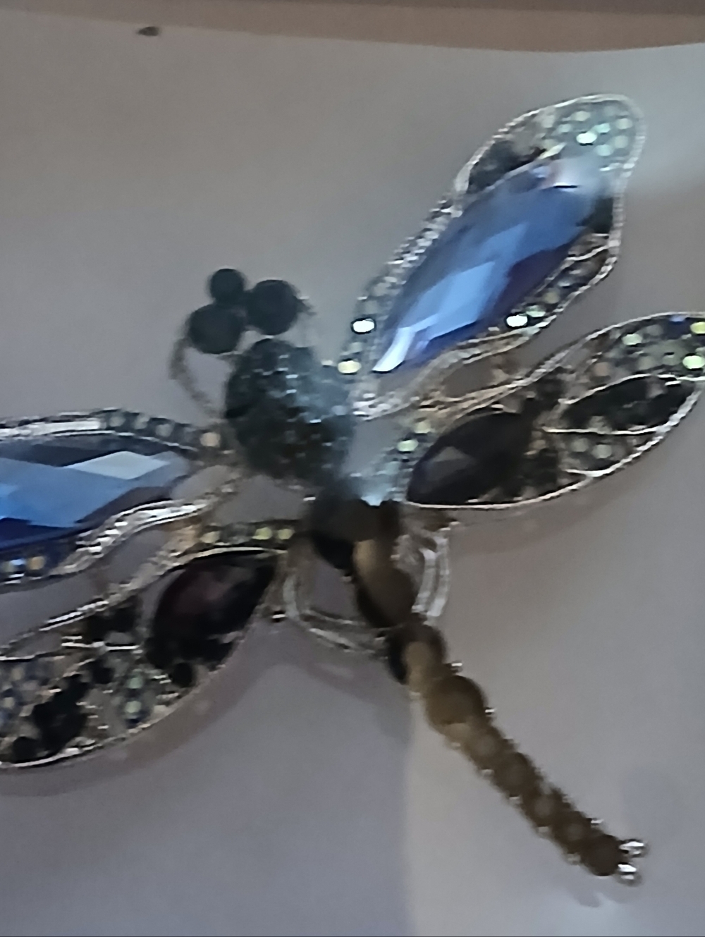 Crystal Dragonfly Brooch Pin with Blue and Gray Stones